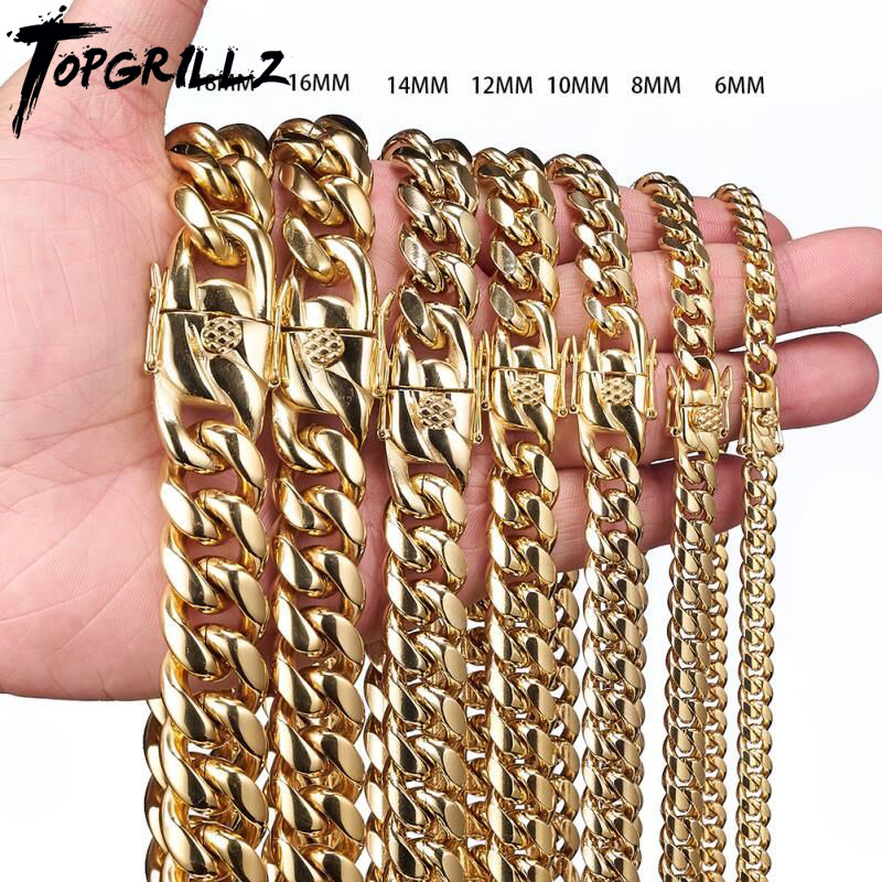 Cuban Link Chain 12Mm - TOPGRILLZ الفولاذ المقاوم للصدأ الذهب اللون