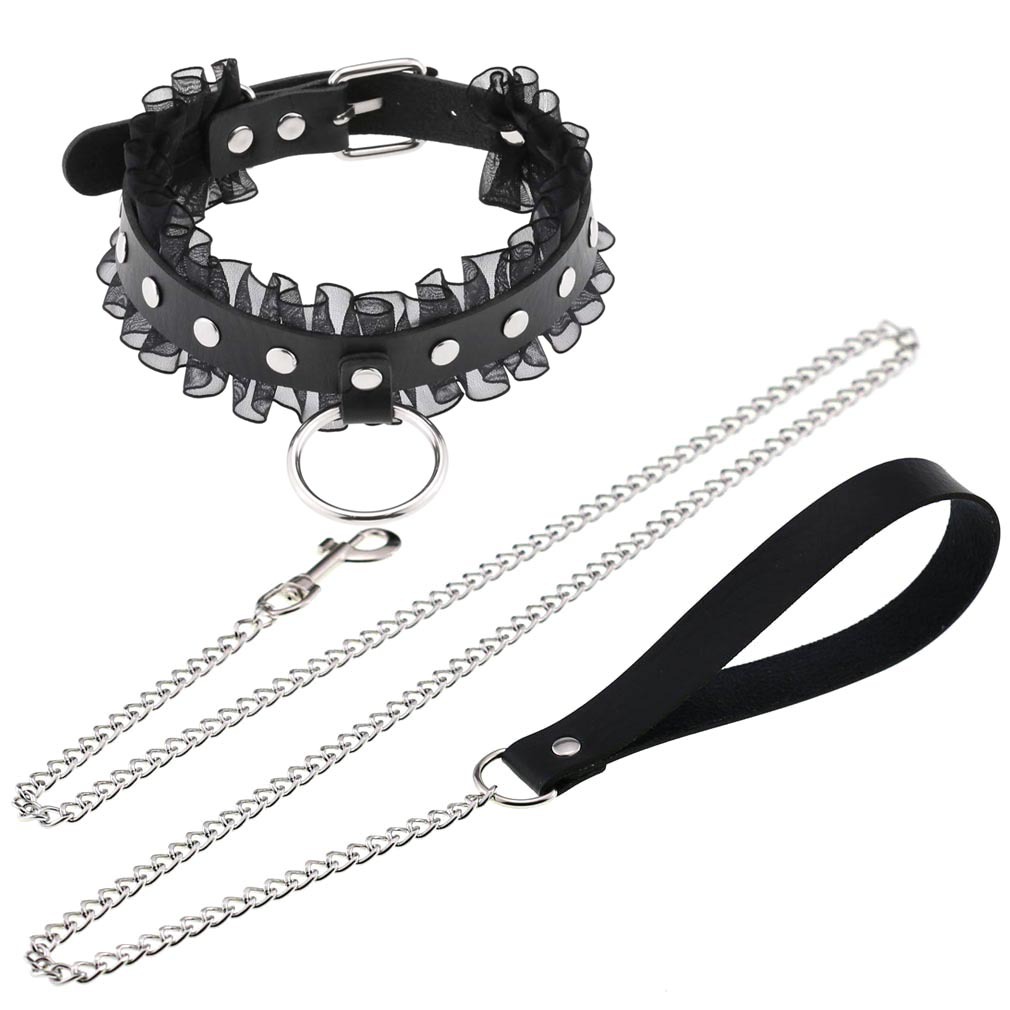 Goth Punk Spike Choker - مثير الدانتيل مدببة المختنق الشرير طوق