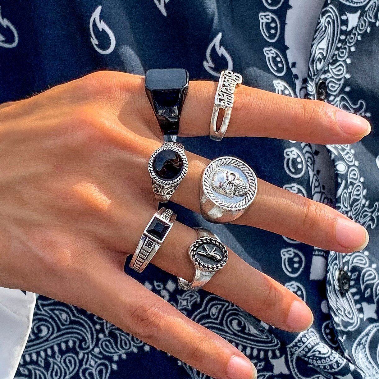 Vintage Punk Knuckle Rings Set - 6-قوطية هيكل عظمي عتيق طقم خواتم
