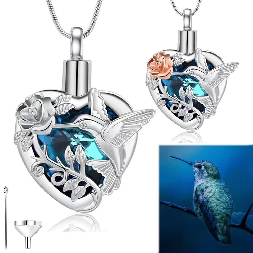 Heart Locket Necklace Photo - الطائر الطنان القلب جرة المنجد قلادة