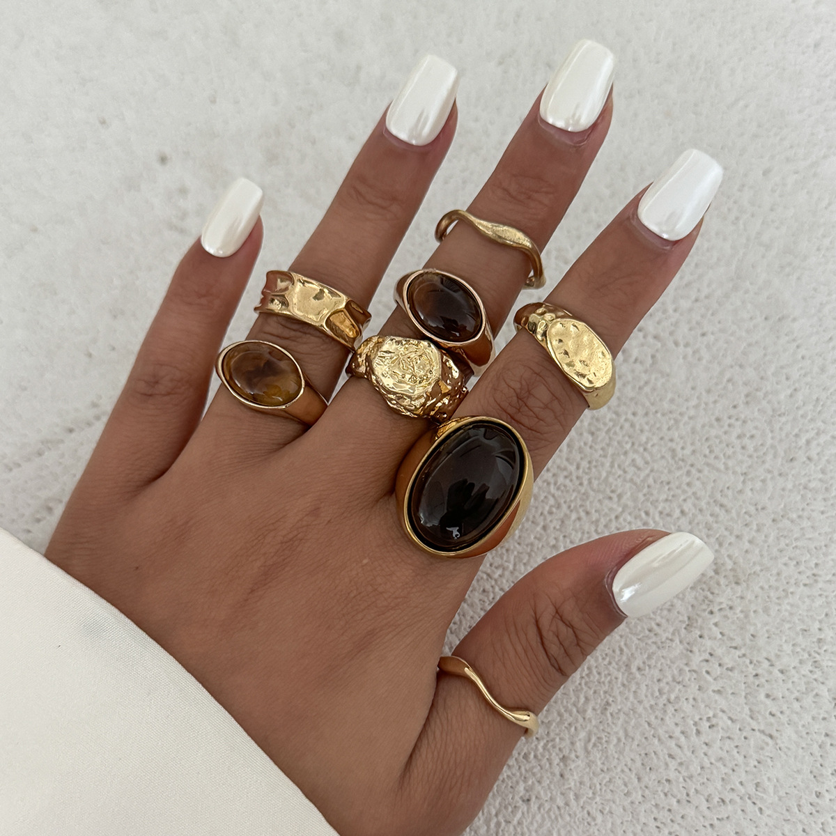 Vintage Punk Knuckle Rings Set - 8 قطعة/المجموعة خمر العنبر حجر الراين
