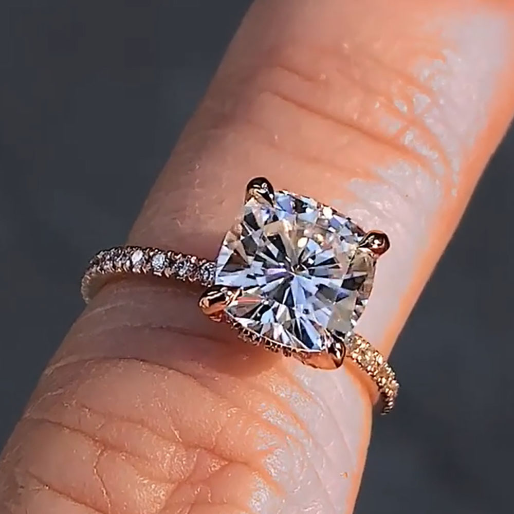 Moissanite Engagement Ring 1 Carat - مخصص الصلبة 14K ارتفع الذهب النساء
