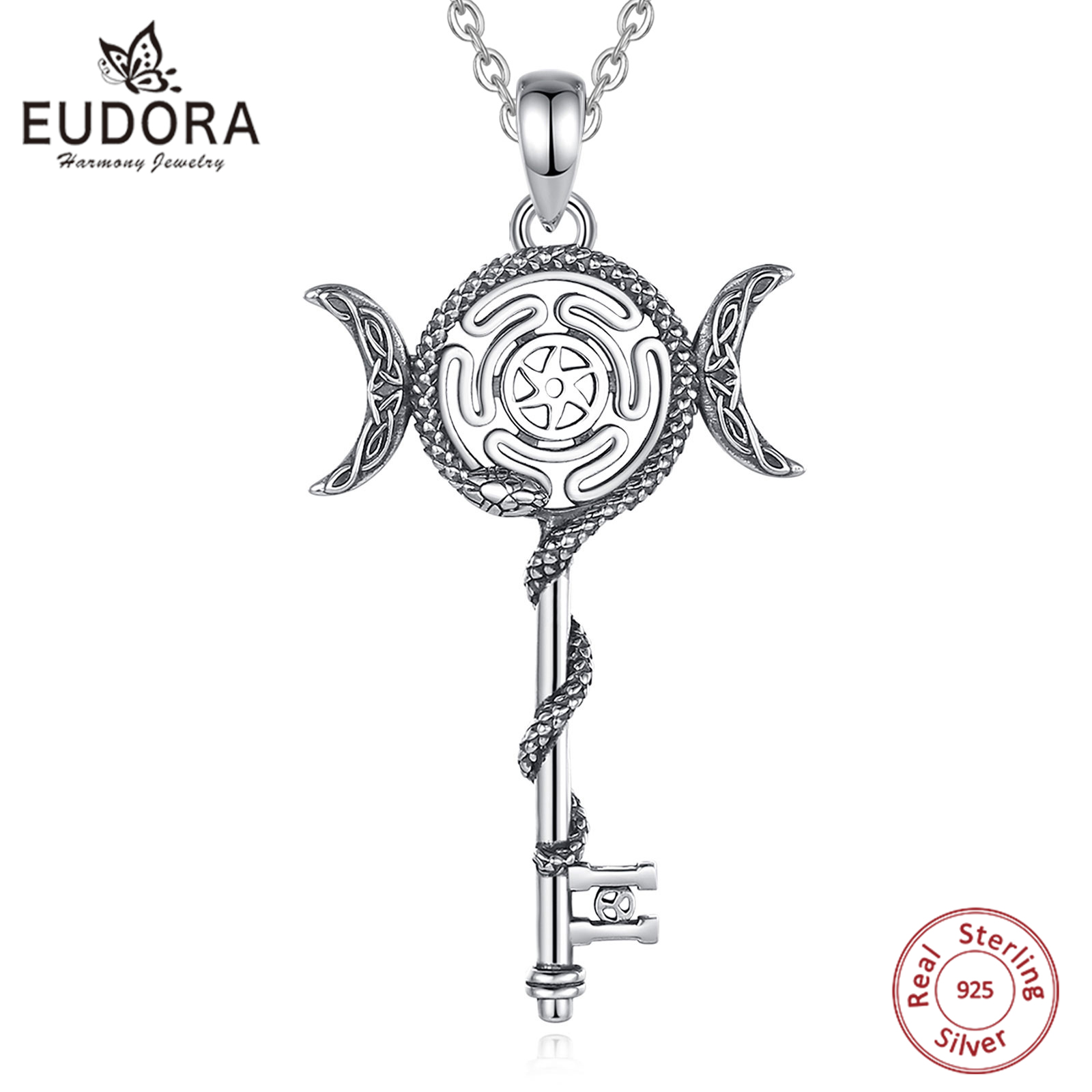 925 Sterling Silver Chain Necklace Men - يودورا 925 فضة هيكات الثلاثي القمر