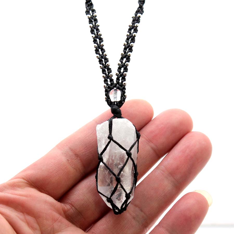 Crystal Pendant Necklace Natural Stone - كريستال الكوارتز مكرميه حجر مضفر قلادة