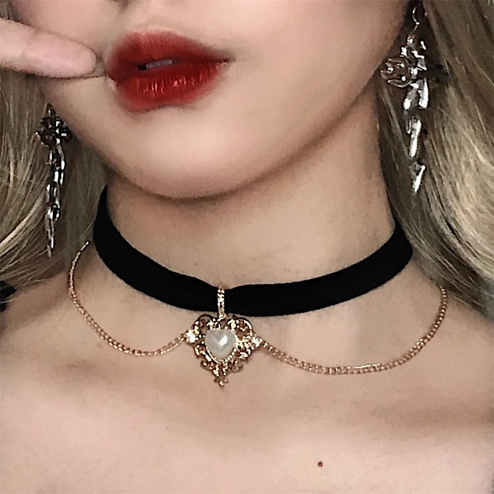 Pearl Choker Necklace Vintage - قلادة مخملية عتيقة للسيدات ، قلادة