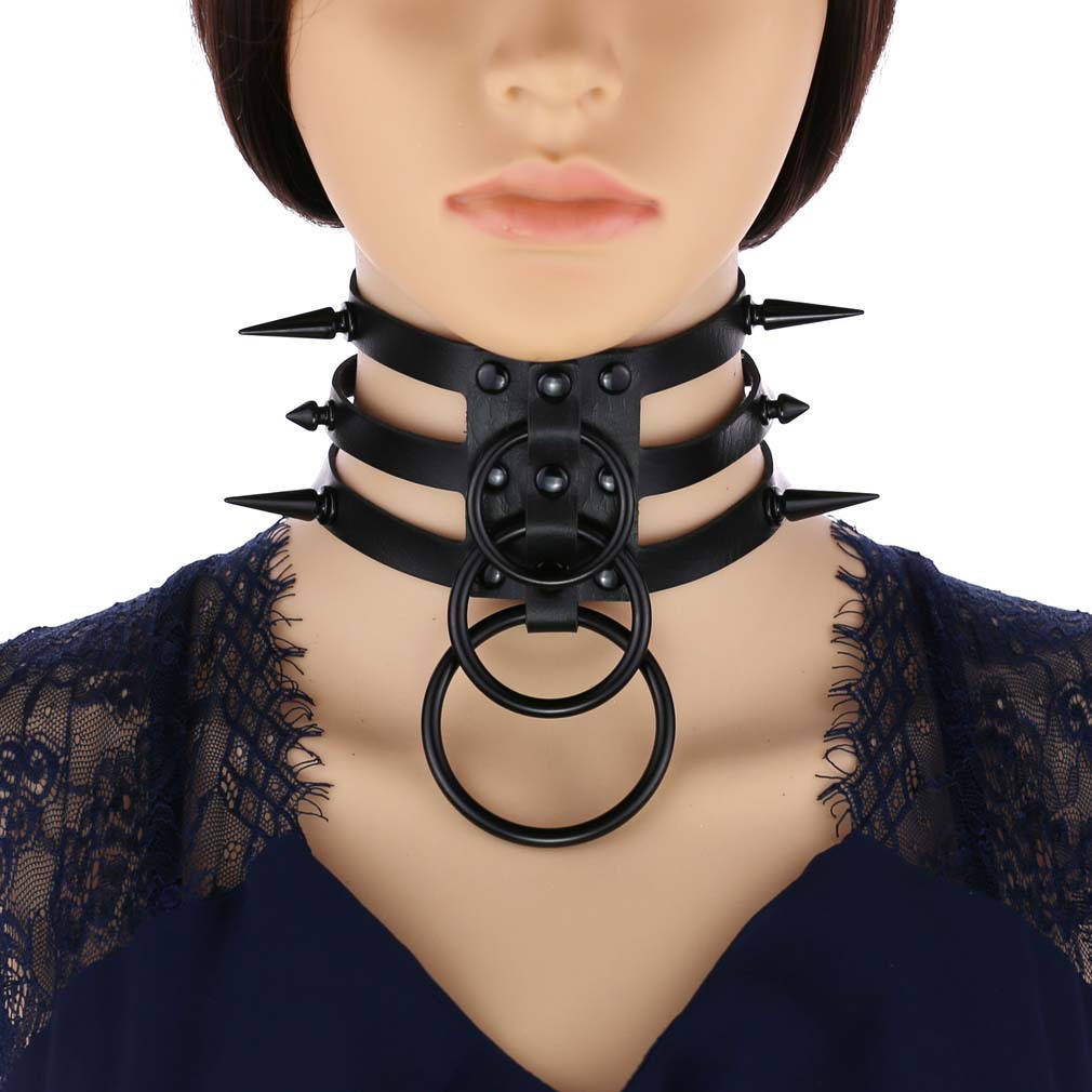 Goth Punk Spike Choker - موضة النساء الرجال السود برشام الجلود