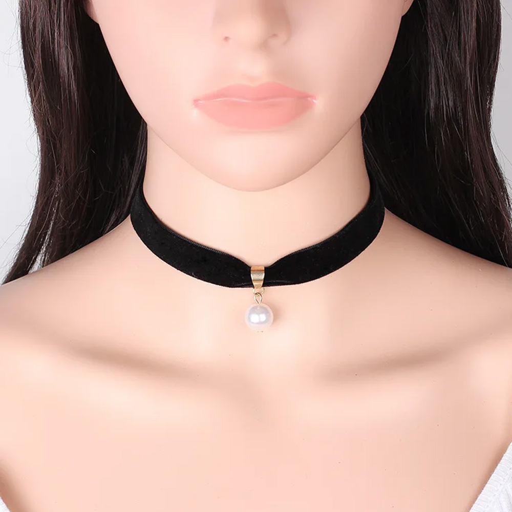 Pearl Choker Necklace Vintage - قلادة شوكر لؤلؤية بسيطة بتصميم عتيق،