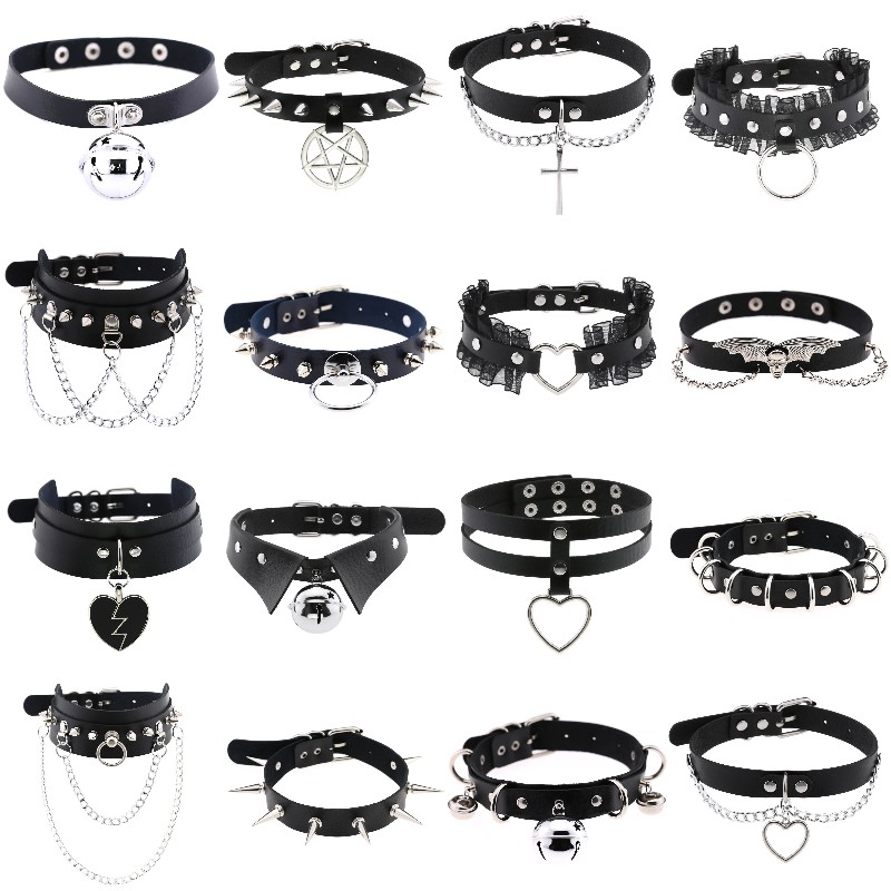 Goth Punk Spike Choker - العصرية الشرير سبايك برشام جلد النساء