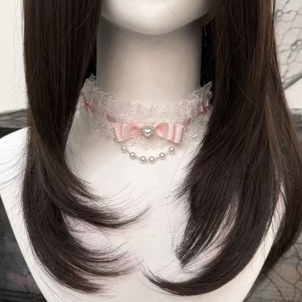 Pearl Choker Necklace Vintage - قلادة تشوكر عصرية من الدانتيل بفيونكة