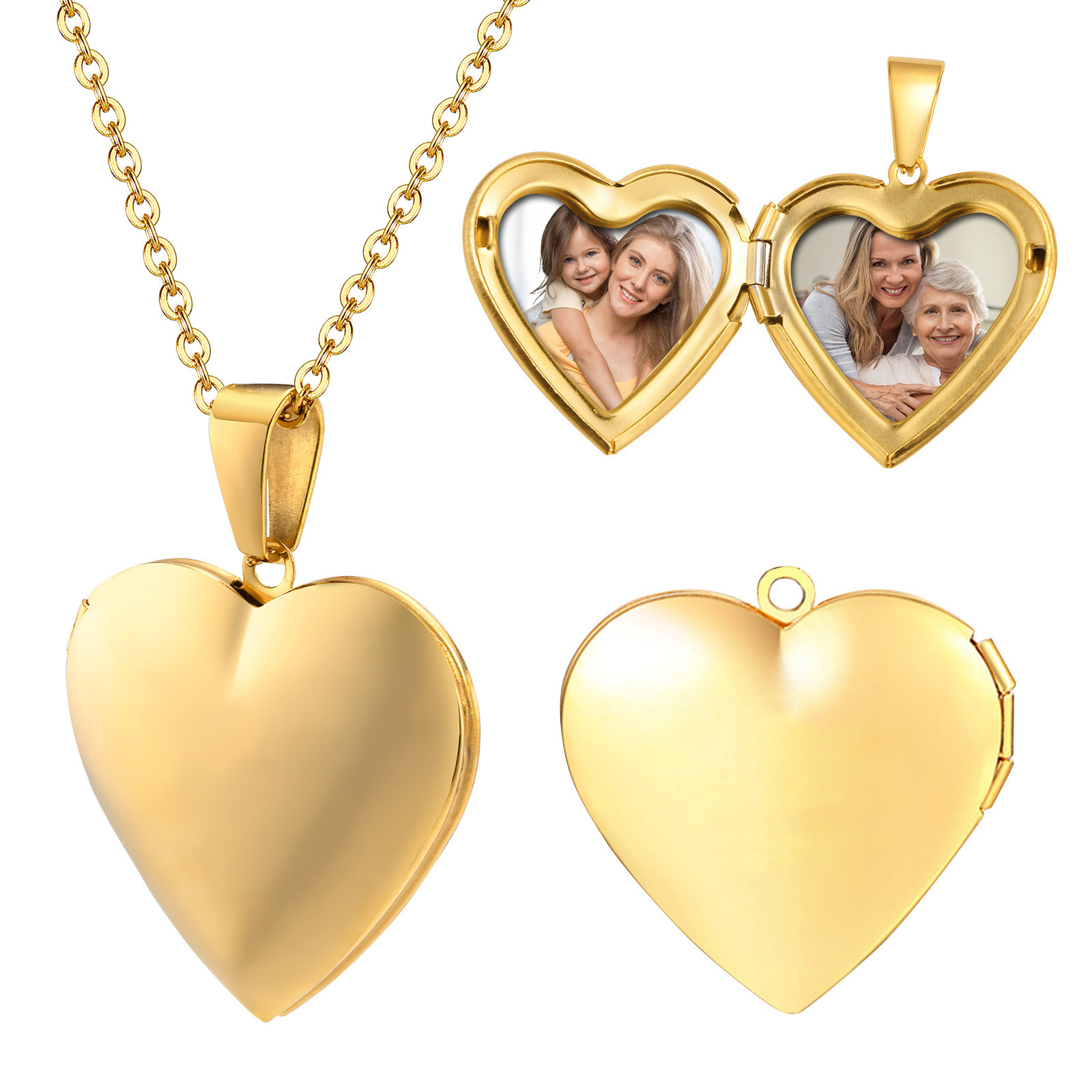 Heart Locket Necklace Photo - الفولاذ المقاوم للصدأ مجوهرات القلب المنجد