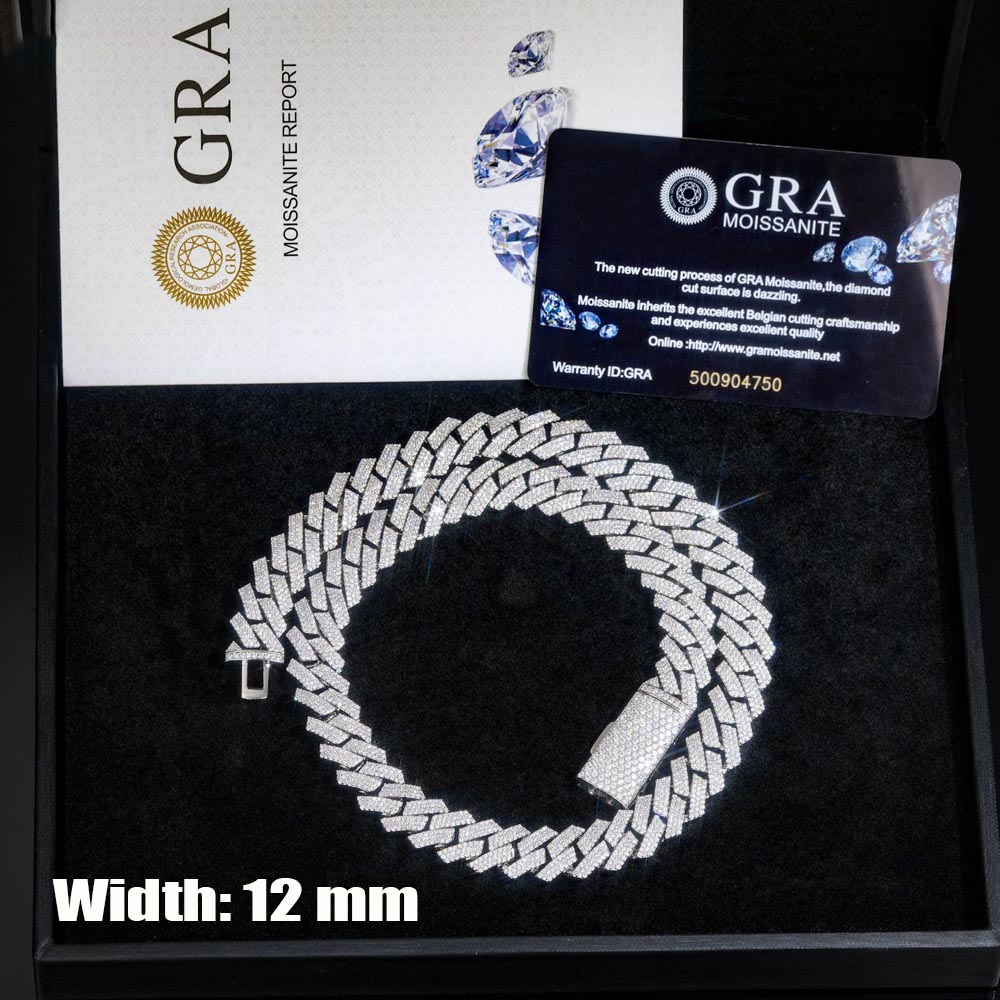 Cuban Link Chain 12Mm - سلسلة عنق كوبية مرصعة بالموسانيت 12