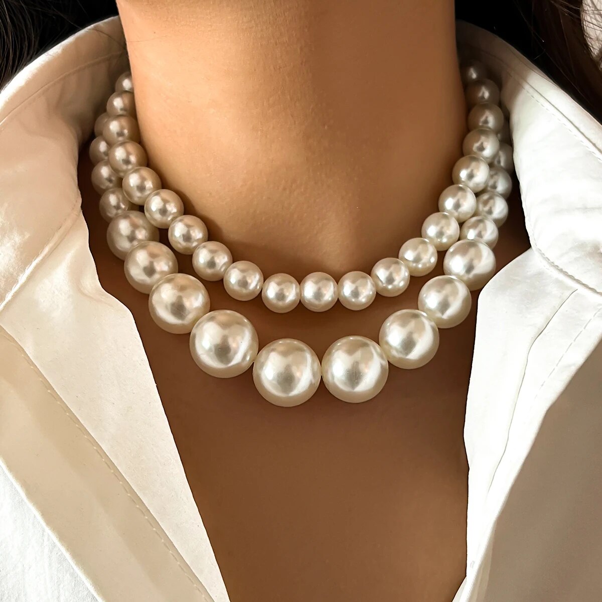 Pearl Choker Necklace Vintage - 2 قطعة/المجموعة مبالغ فيها كبيرة تقليد