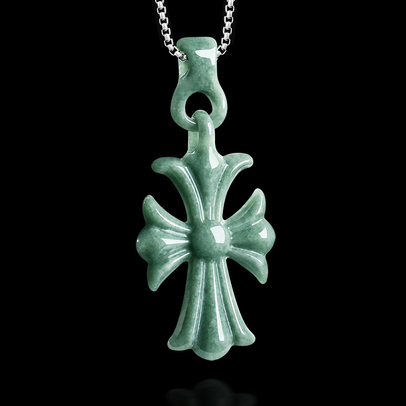 Necklaces - قلادة صليب من اليشم البورمي الطبيعي،