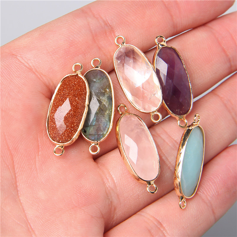 Crystal Pendant Necklace Natural Stone - 2 قطعة 10X26mm الطبيعية مزدوجة حلقة