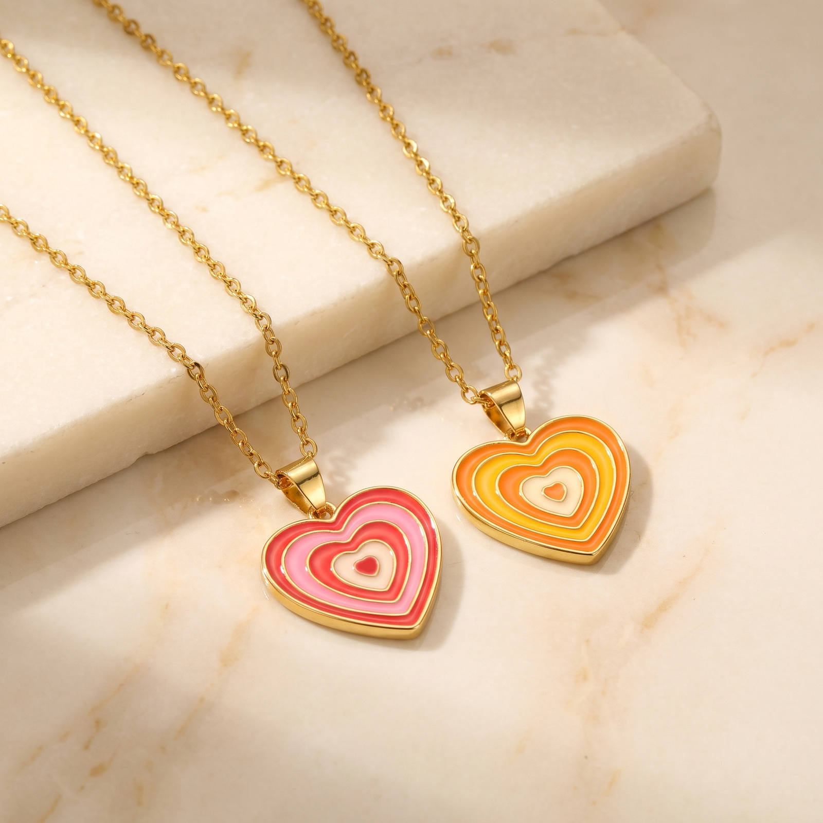 Layered Pendant Necklace Aesthetic - قلادة بقلب مطلي بالمينا بأسلوب Y2K