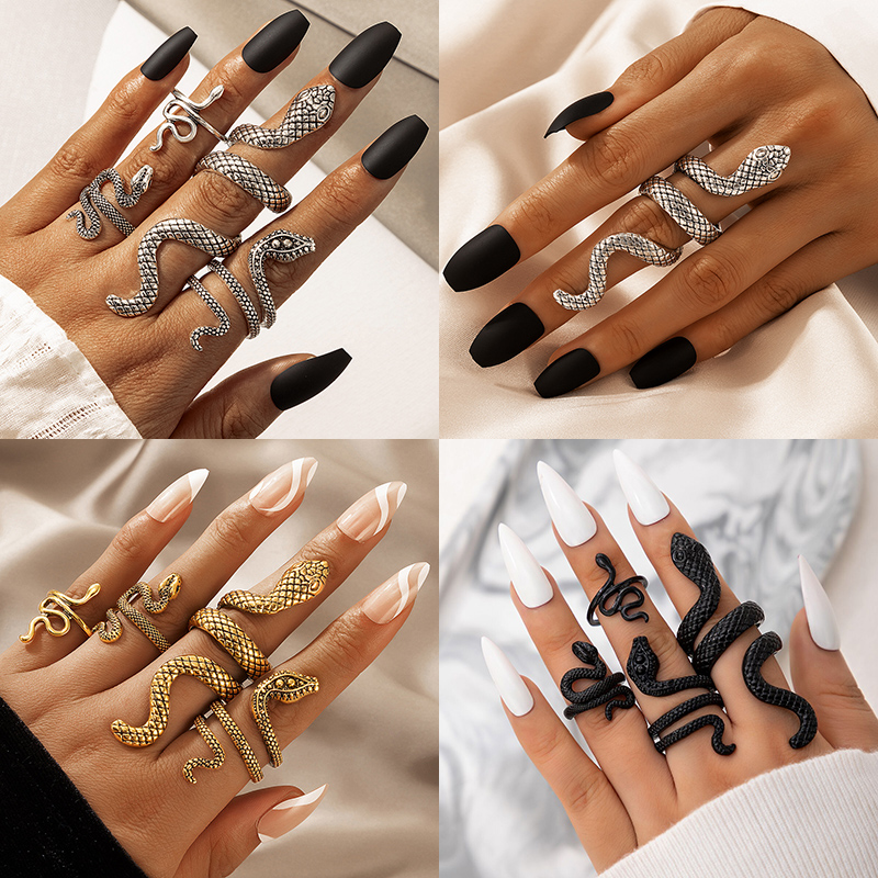 Vintage Punk Knuckle Rings Set - فاسق ثعبان على شكل المفصل خواتم