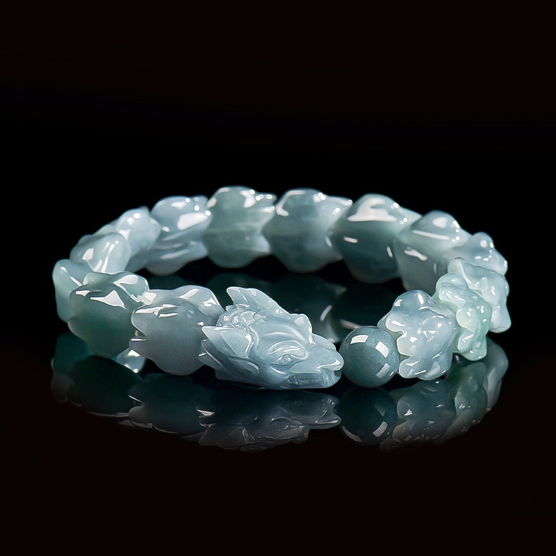 Bracelets - سوار التنين من اليشم البورمي الأزرق،