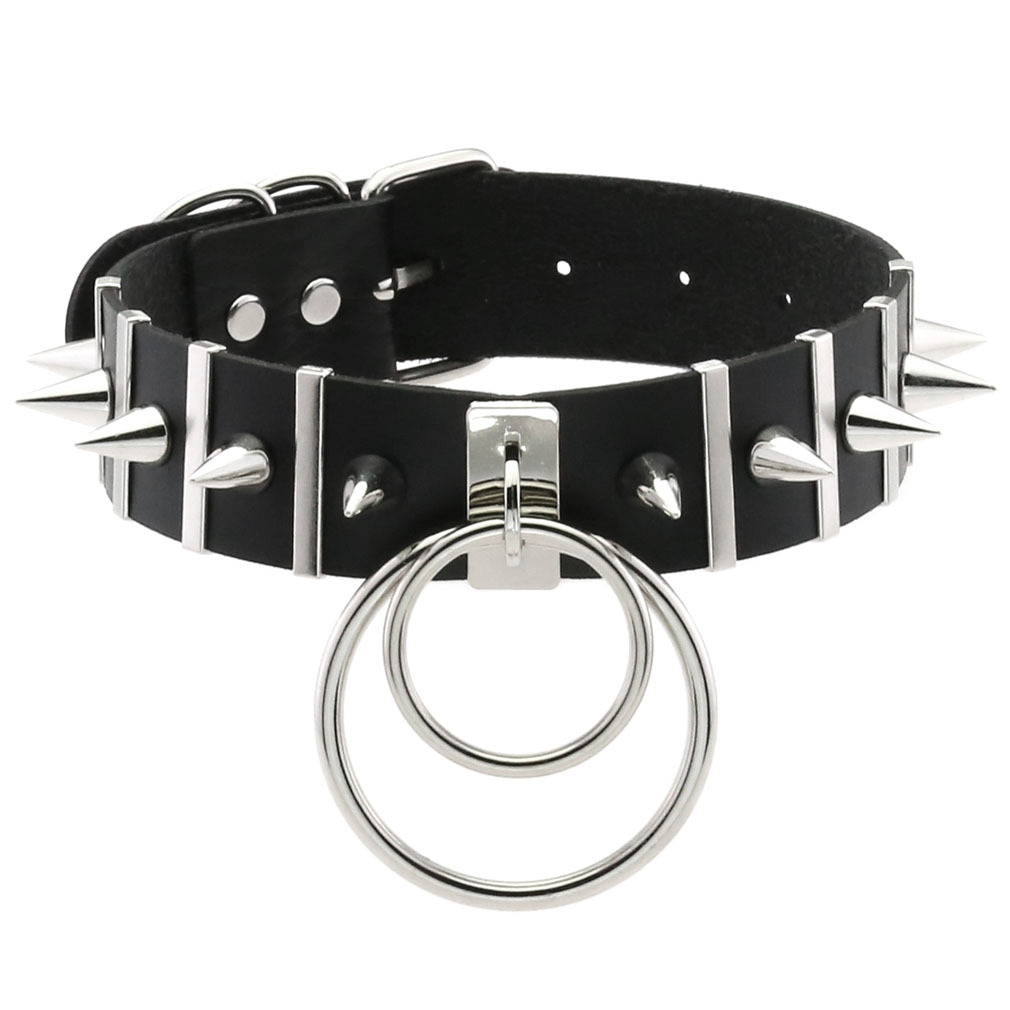 Goth Punk Spike Choker - المسامير الكبيرة المختنق ياقة جلدية المعادن