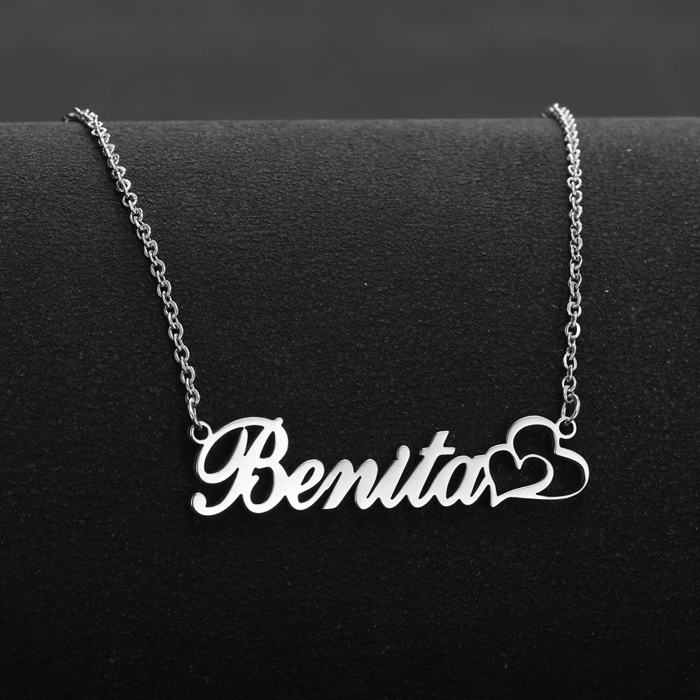 Custom Name Necklace Stainless Steel - قلادة مخصصة على شكل قلب مزدوج