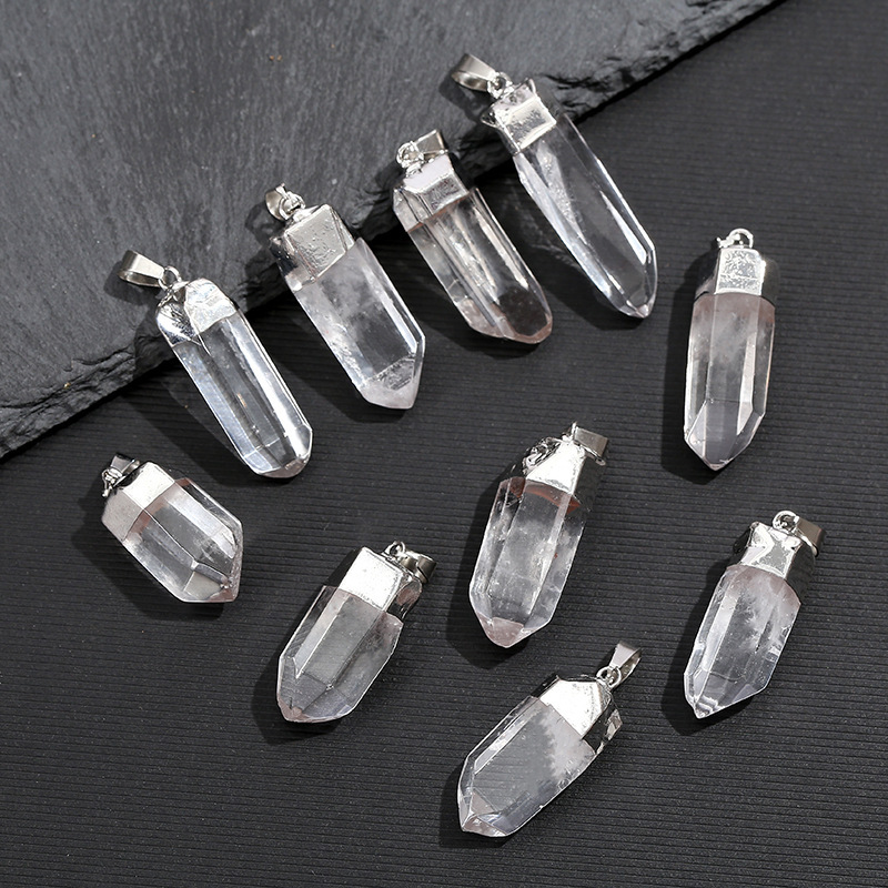 Crystal Pendant Necklace Natural Stone - قلادة كريستال كوارتز طبيعي شفاف مصقول