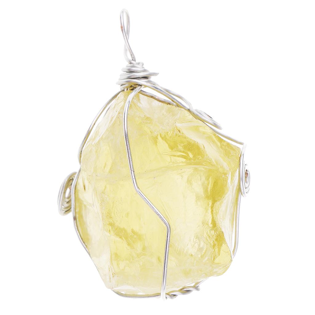 Crystal Pendant Necklace Natural Stone - قلادة سيترين طبيعية صفراء، خرز كريستال،