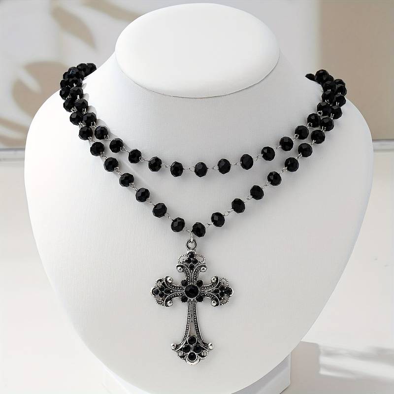Layered Pendant Necklace Aesthetic - قلادة صليب متعددة الطبقات بتصميم Y2K