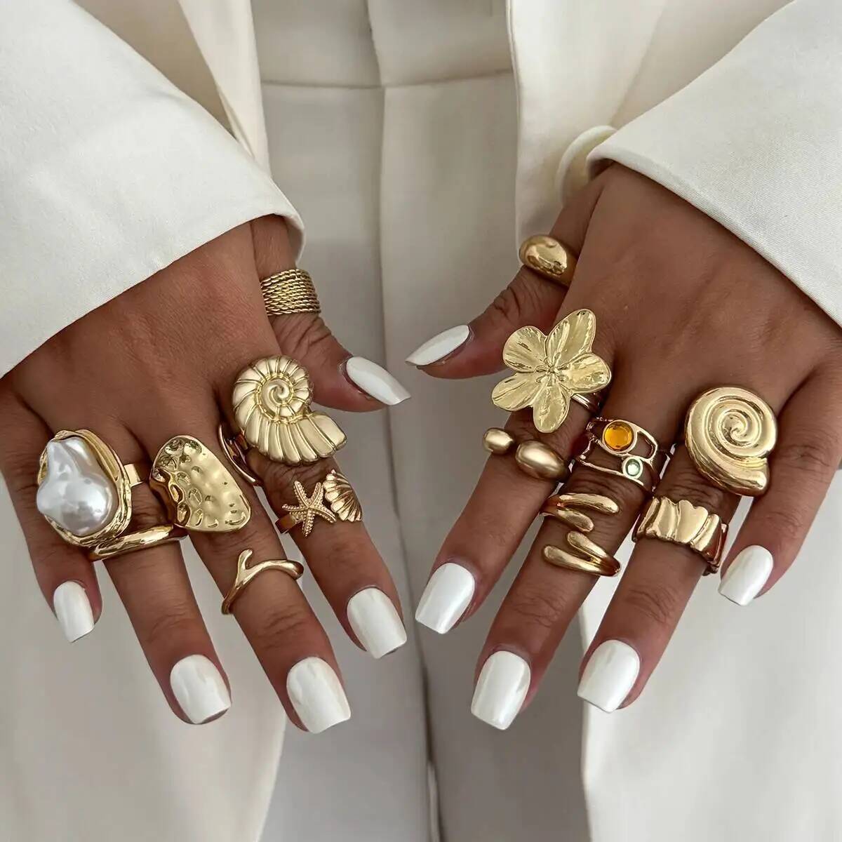 Vintage Punk Knuckle Rings Set - IngeSight.Z 14 قطعة/المجموعة الهيب هوب الإبداعية