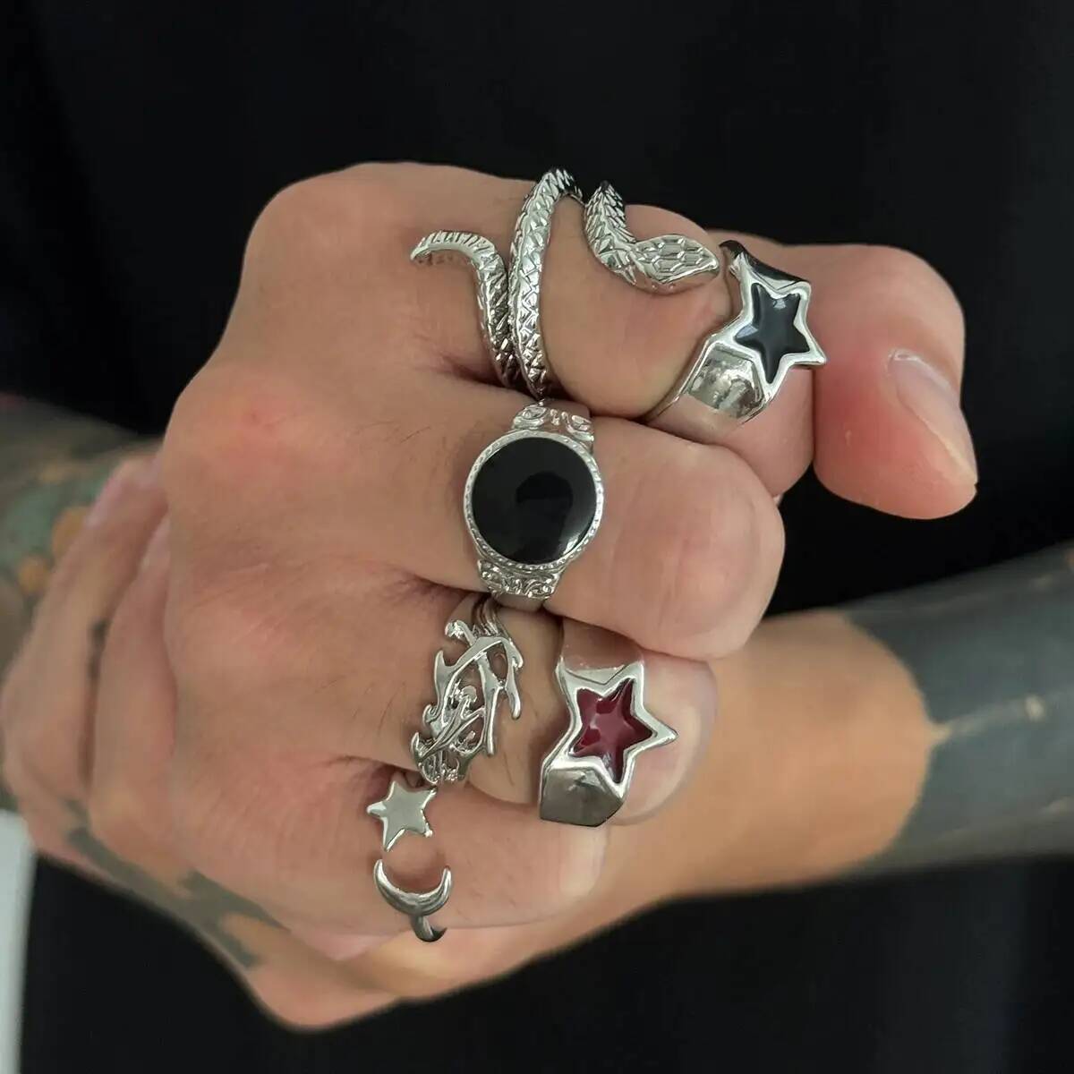 KunJoe 6 قطعة جديد القوطي الأف - مراجعة Vintage Punk Knuckle Rings Set وسعره