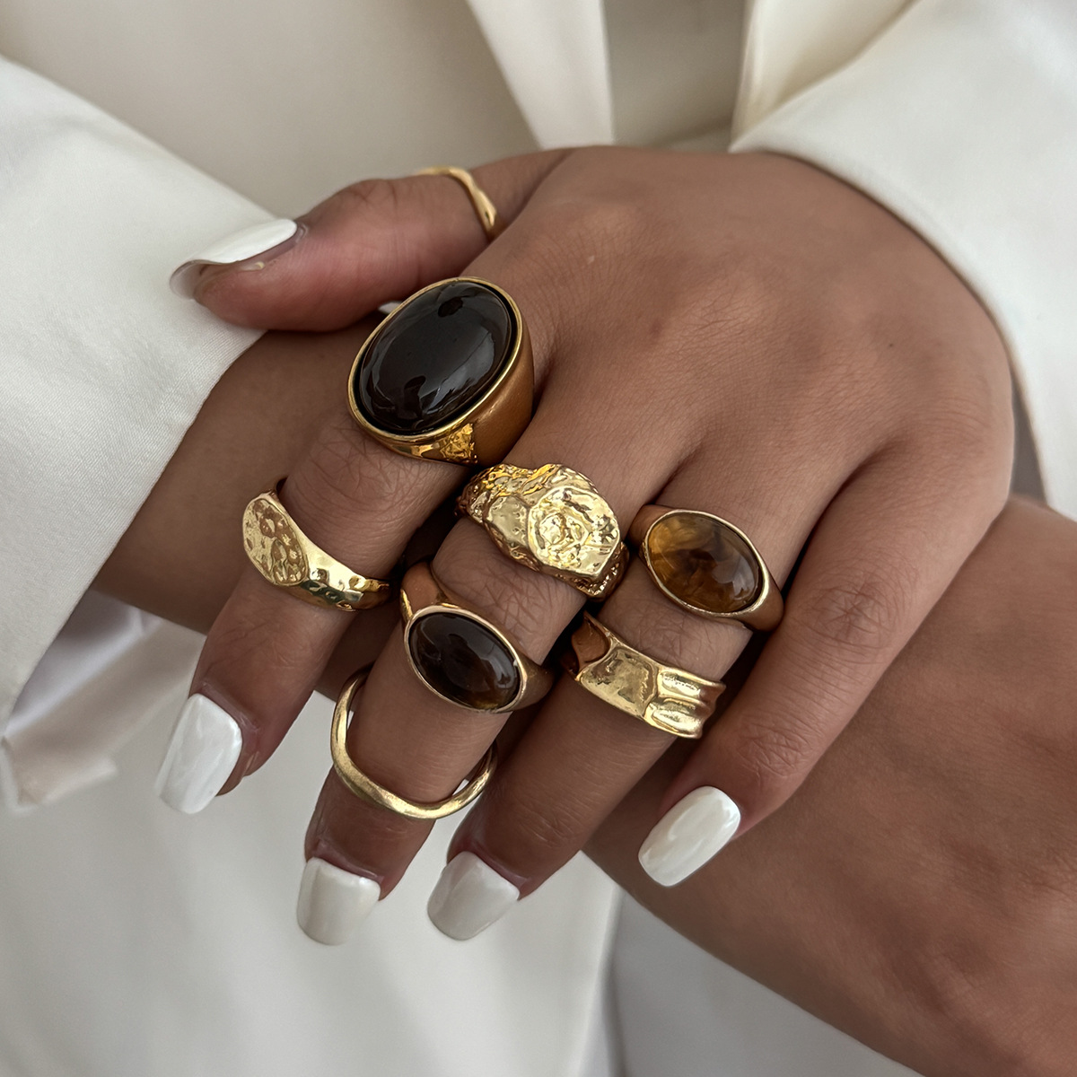 8 قطعة/المجموعة خمر العنبر حجر - مراجعة Vintage Punk Knuckle Rings Set وسعره