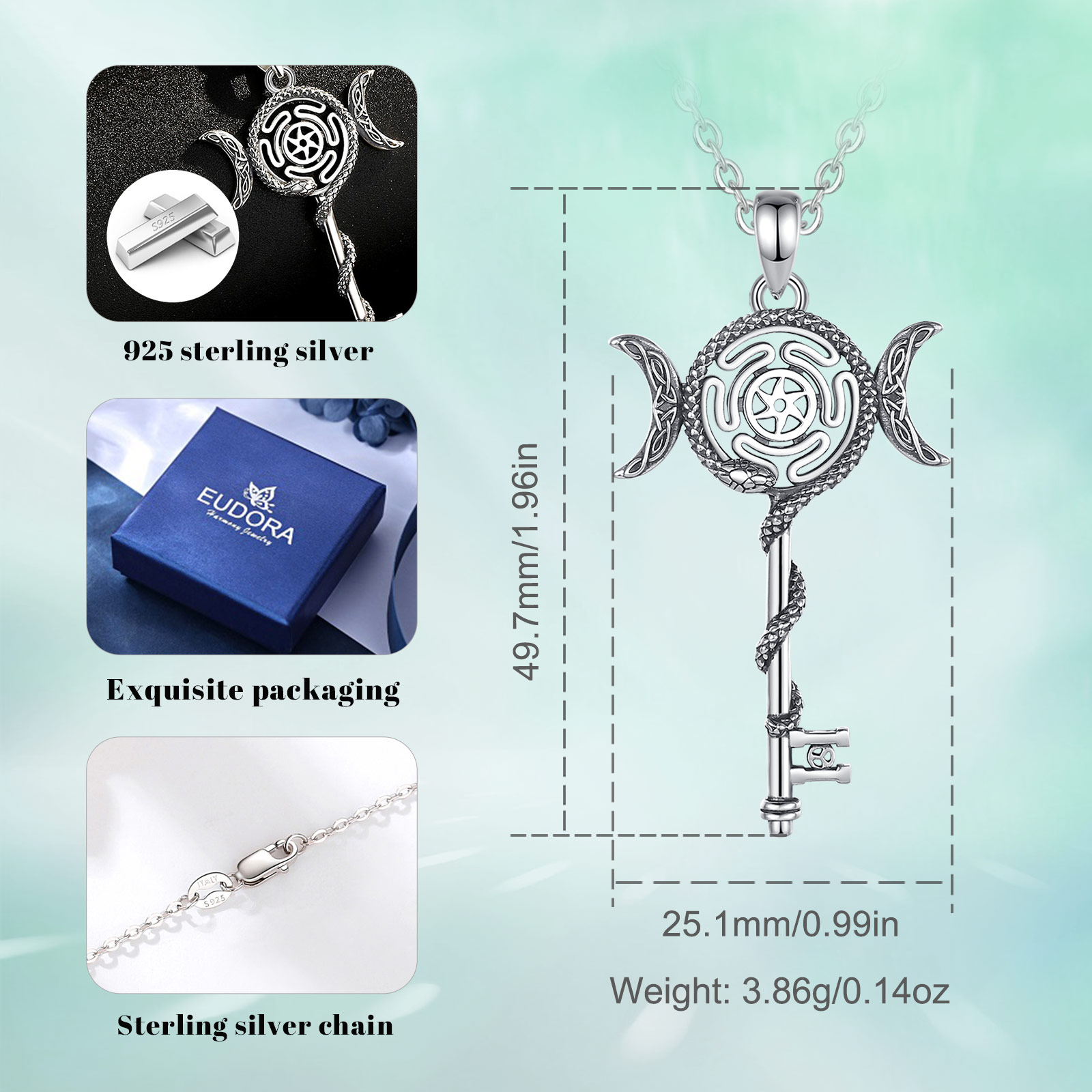 يودورا 925 فضة هيكات الثلاثي ا - مراجعة 925 Sterling Silver Chain Necklace Men وسعره