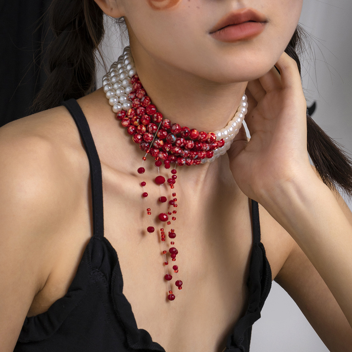قلادة بدلاية شرابة لؤلؤ تقليد  - مراجعة Pearl Choker Necklace Vintage وسعره