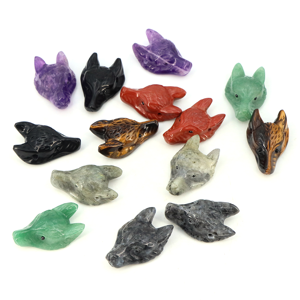 40 مللي متر الذئب رئيس حجر قلا - مراجعة Crystal Pendant Necklace Natural Stone وسعره