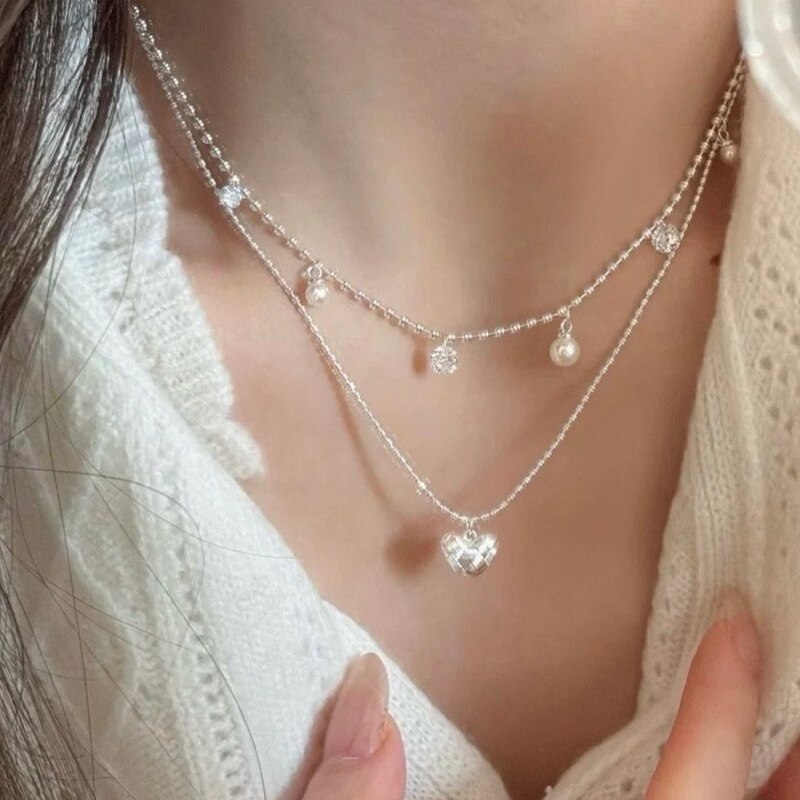 قلادة شوكر بخرز فضي مزدوج الطب - مراجعة Layered Pendant Necklace Aesthetic وسعره