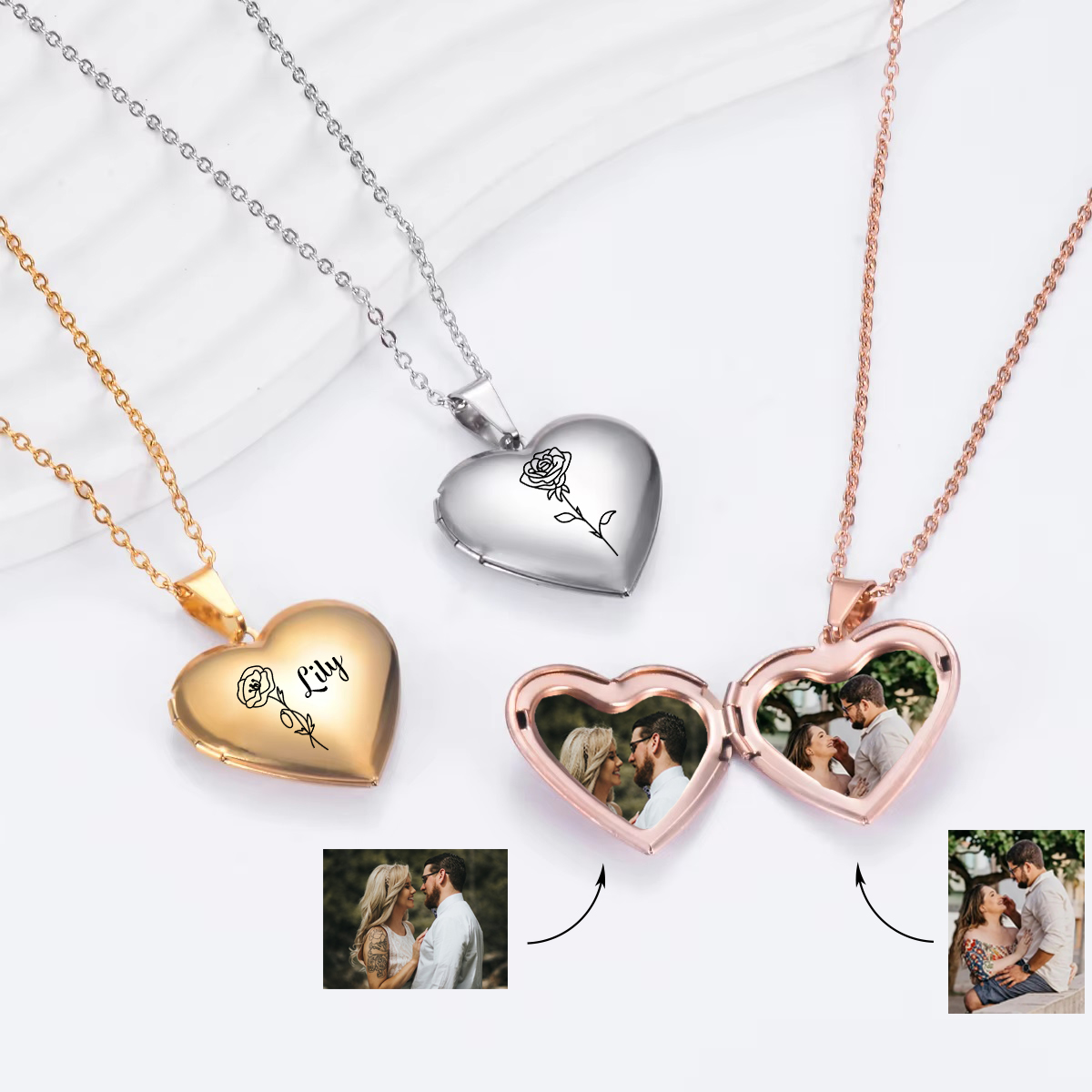 مخصص شخصية القلب الولادة زهرة  - مراجعة Heart Locket Necklace Photo وسعره