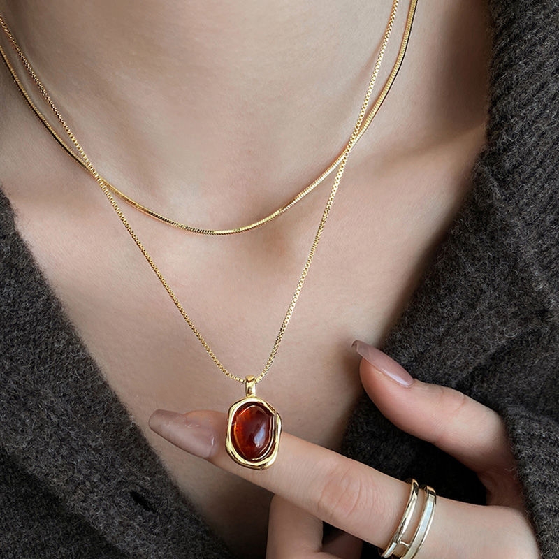 موضة خمر طبقة مزدوجة طبيعة حجر - مراجعة Layered Pendant Necklace Aesthetic وسعره