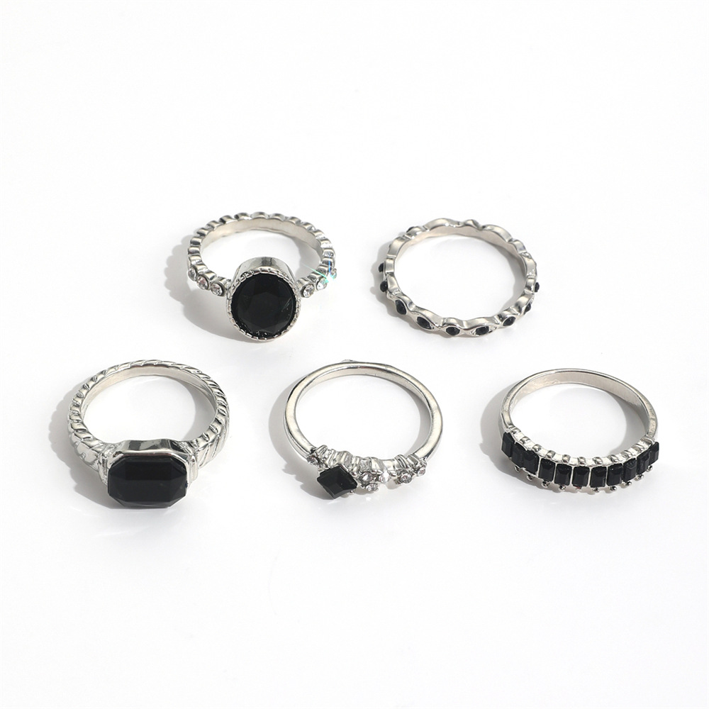 الرجعية الأسود كريستال حجر خات - مراجعة Vintage Punk Knuckle Rings Set وسعره