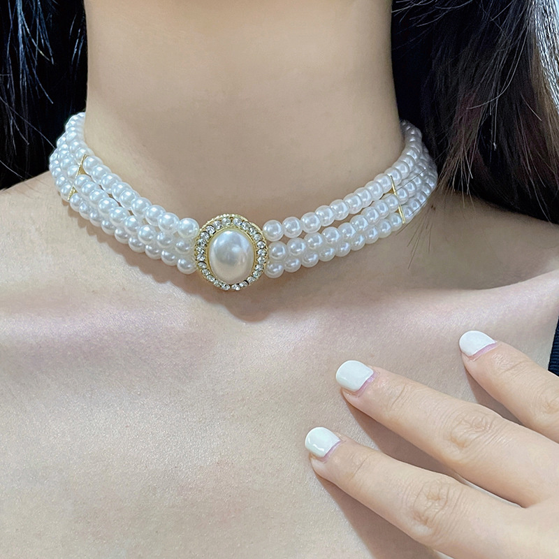 الفاخرة خمر ثلاثة طبقة تقليد ا - مراجعة Pearl Choker Necklace Vintage وسعره